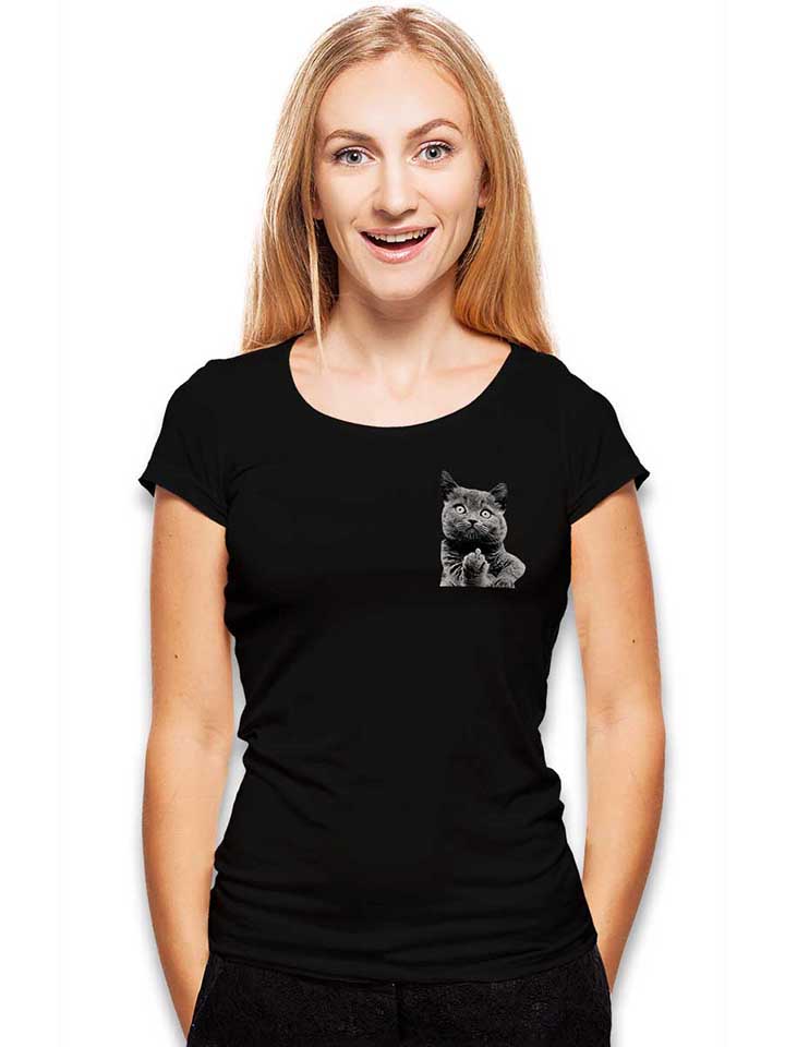 f-u-cat-chest-print-damen-t-shirt schwarz 2