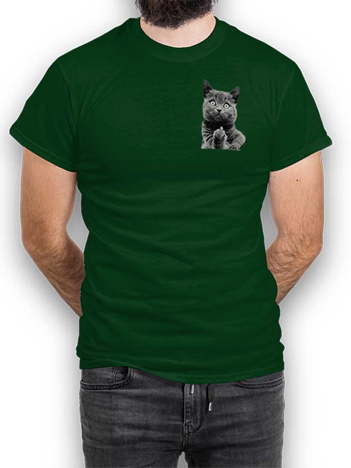F U Cat Chest Print T-Shirt dunkelgruen L