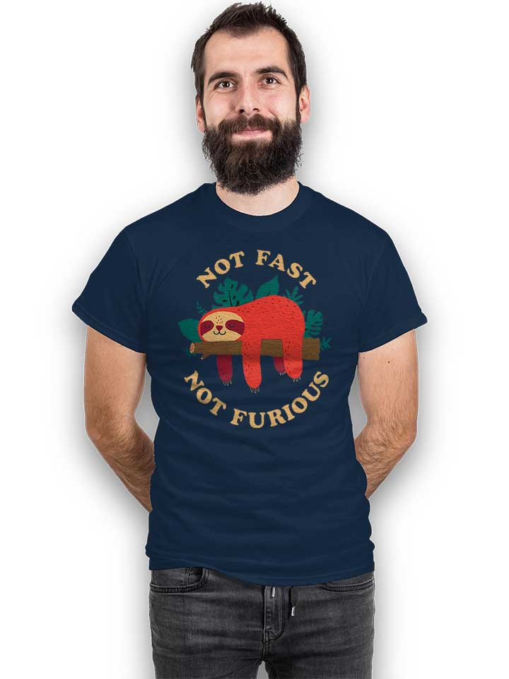 faultier-not-fast-not-furious-t-shirt dunkelblau 2