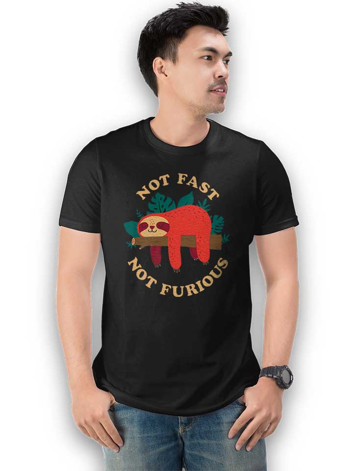 faultier-not-fast-not-furious-t-shirt schwarz 2