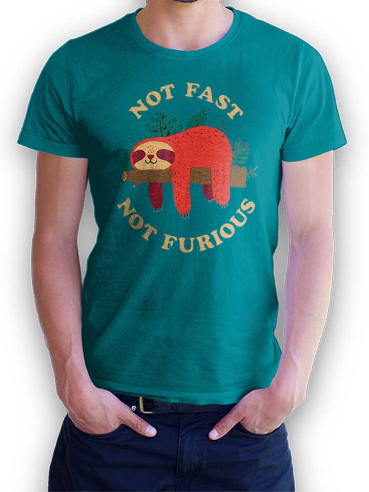 faultier-not-fast-not-furious-t-shirt tuerkis 1