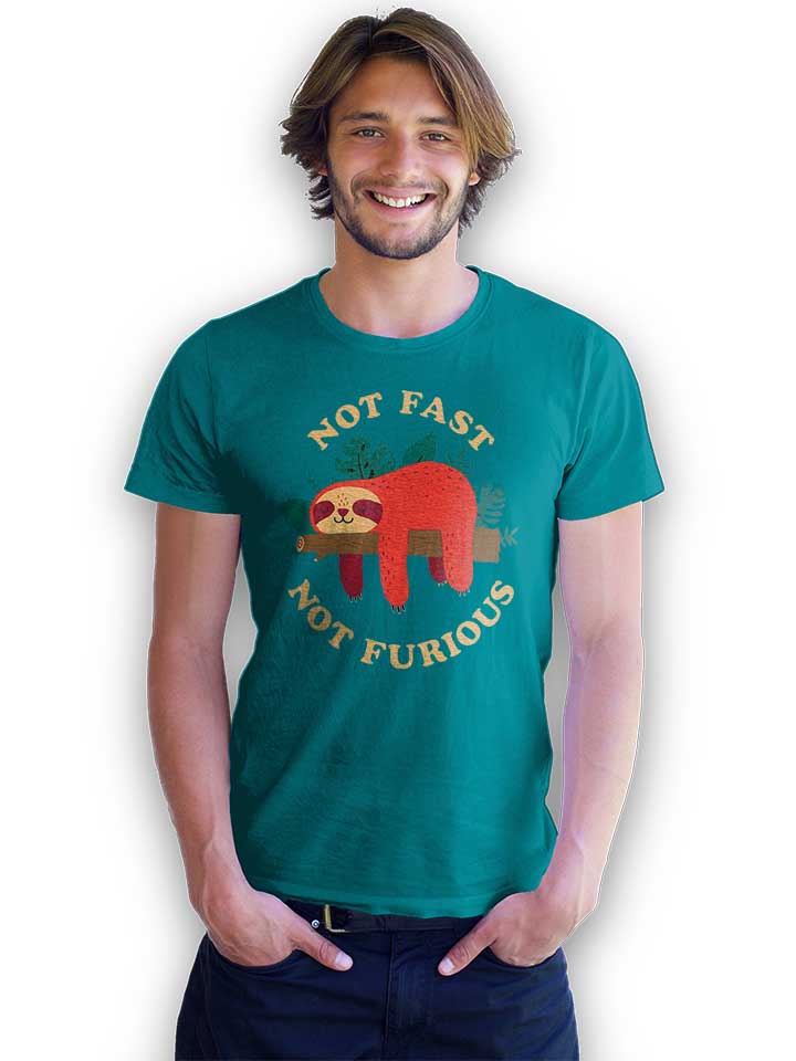 faultier-not-fast-not-furious-t-shirt tuerkis 2
