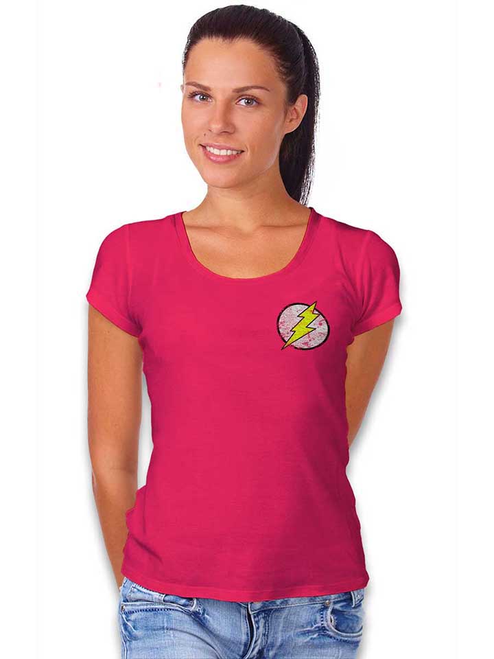 flash-logo-vintage-chest-print-damen-t-shirt fuchsia 2