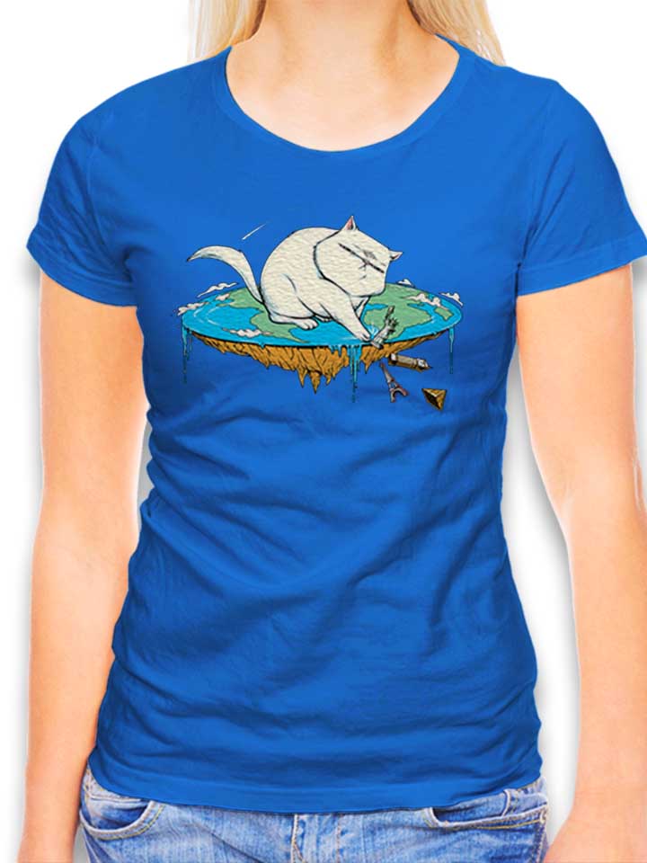 Flat Earth Cat Damen T-Shirt royal L