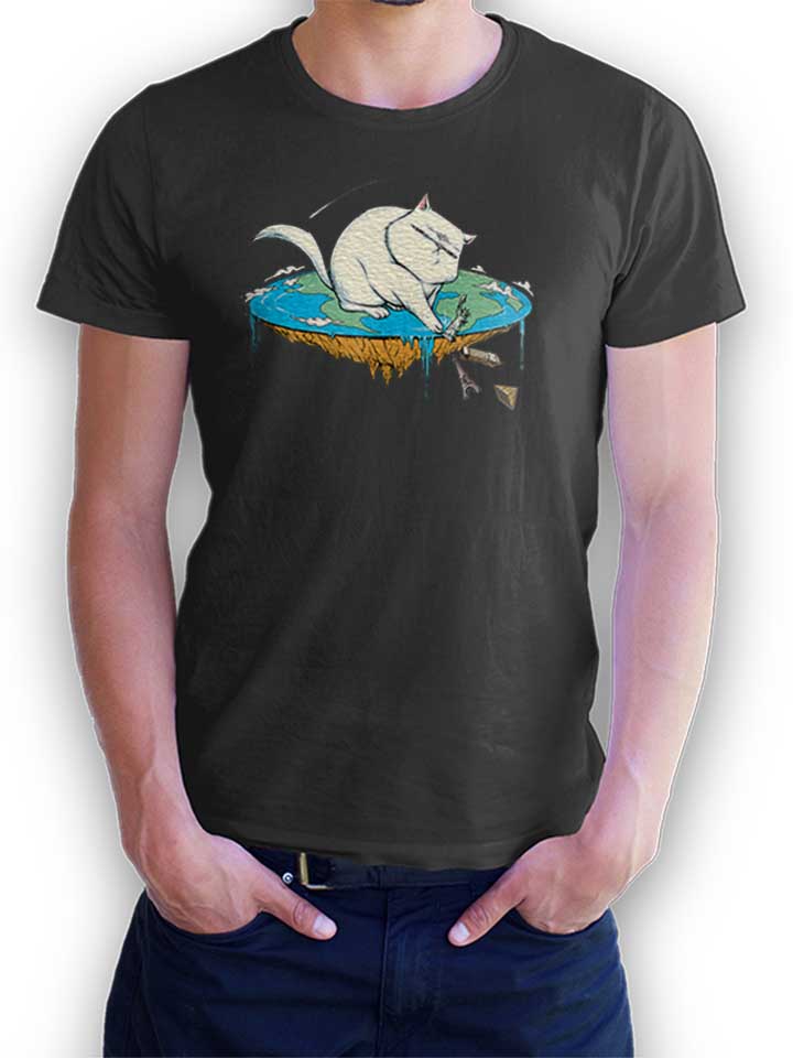 Flat Earth Cat T-Shirt dunkelgrau L