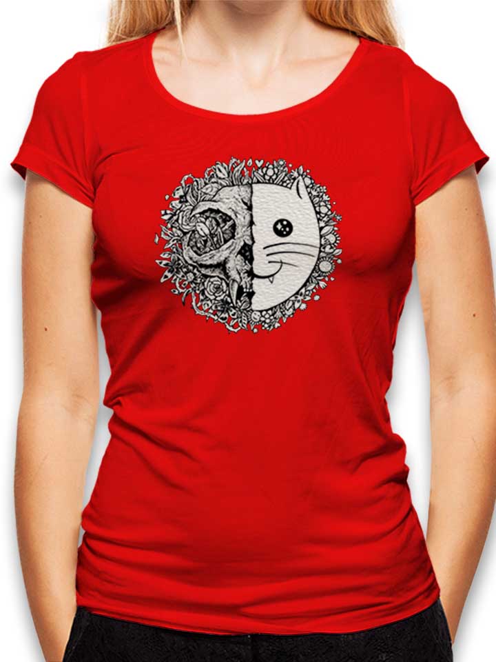 Flower Cat Skull Damen T-Shirt rot L