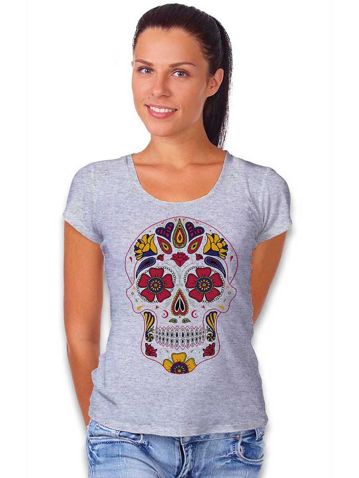 flower-skull-damen-t-shirt grau-meliert 2