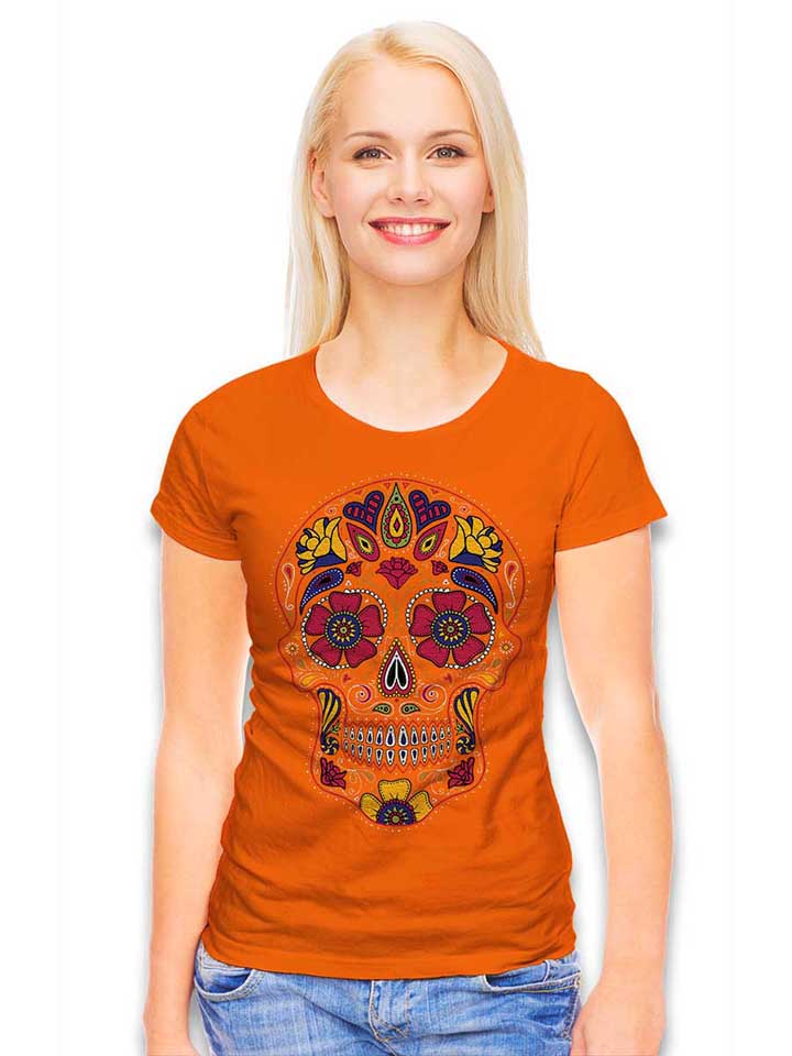 flower-skull-damen-t-shirt orange 2