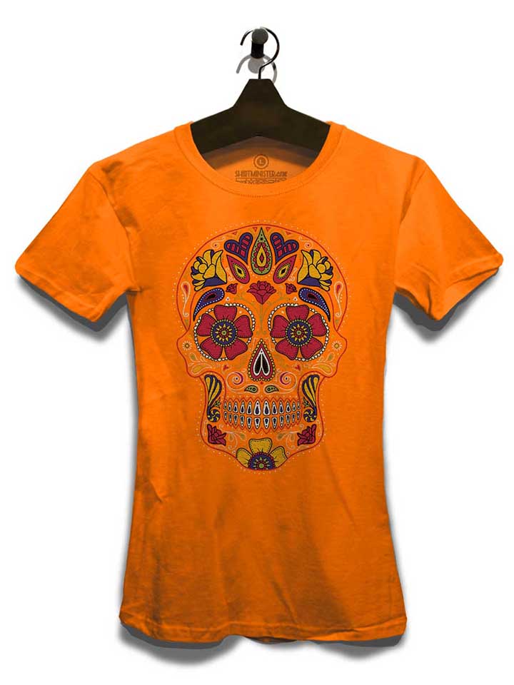 flower-skull-damen-t-shirt orange 3