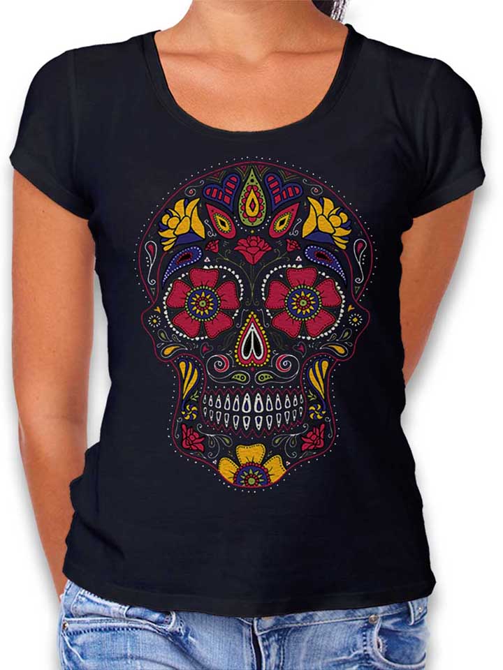 Flower Skull Womens T-Shirt black L