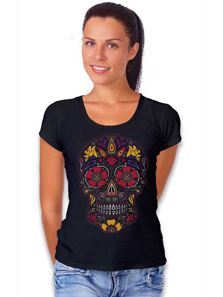 flower-skull-damen-t-shirt schwarz 2