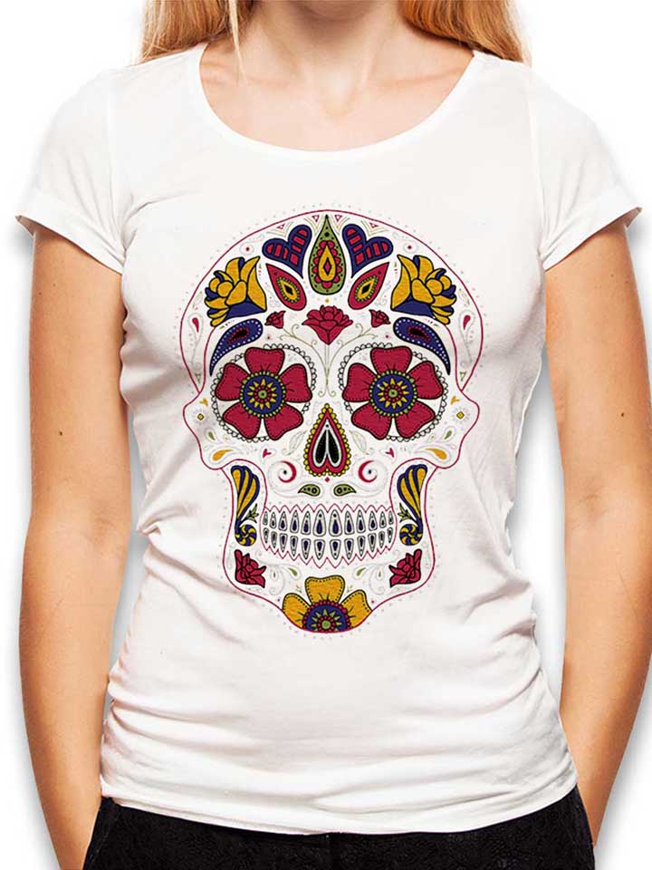 Flower Skull Womens T-Shirt white L