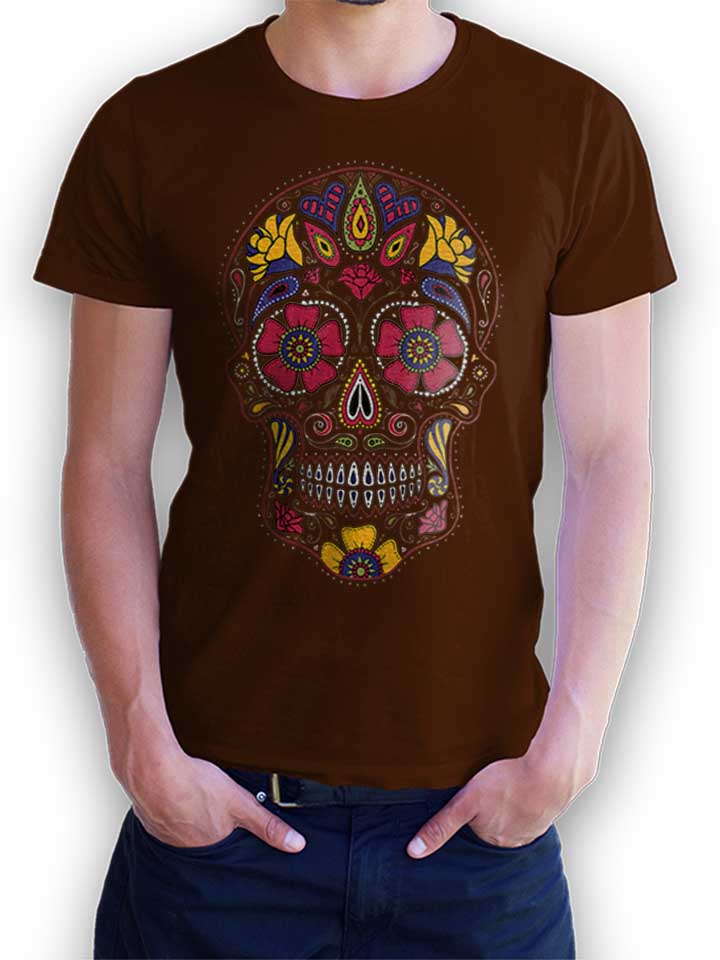 Flower Skull T-Shirt brown L
