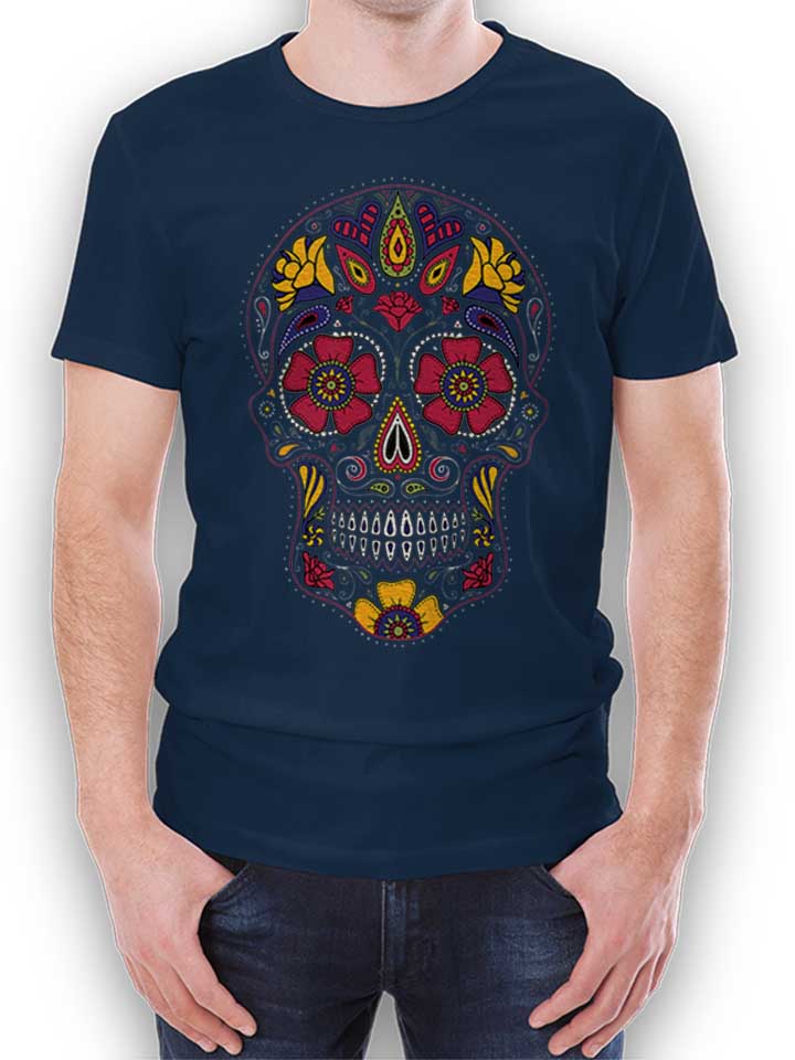 Flower Skull T-Shirt navy L