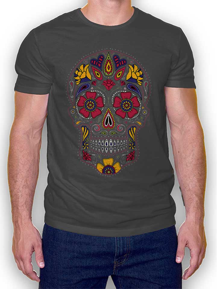 flower-skull-t-shirt dunkelgrau 1