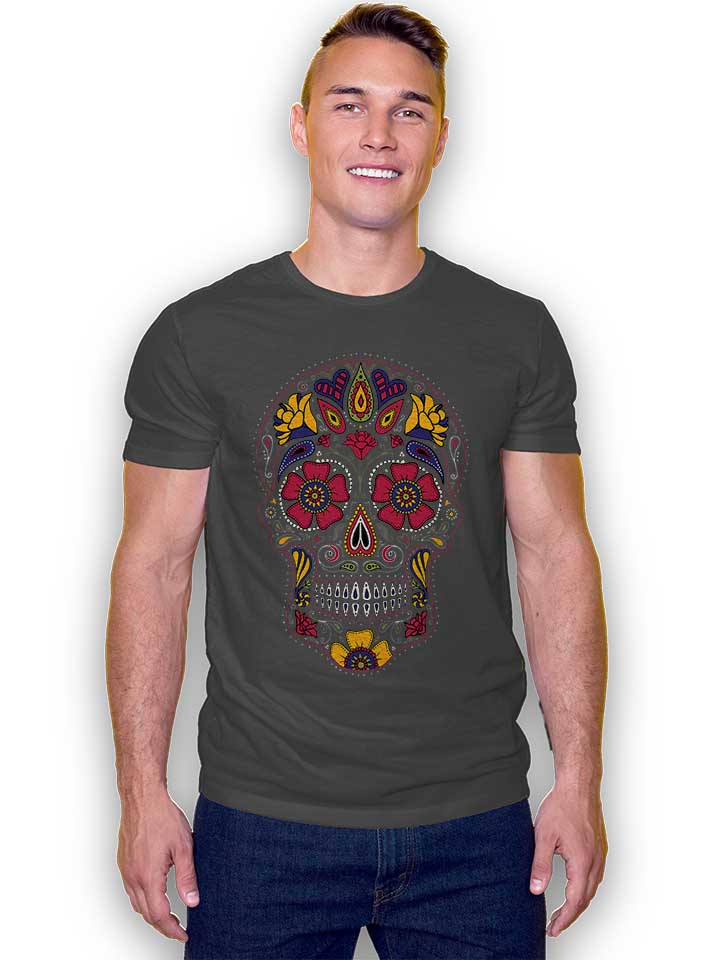 flower-skull-t-shirt dunkelgrau 2