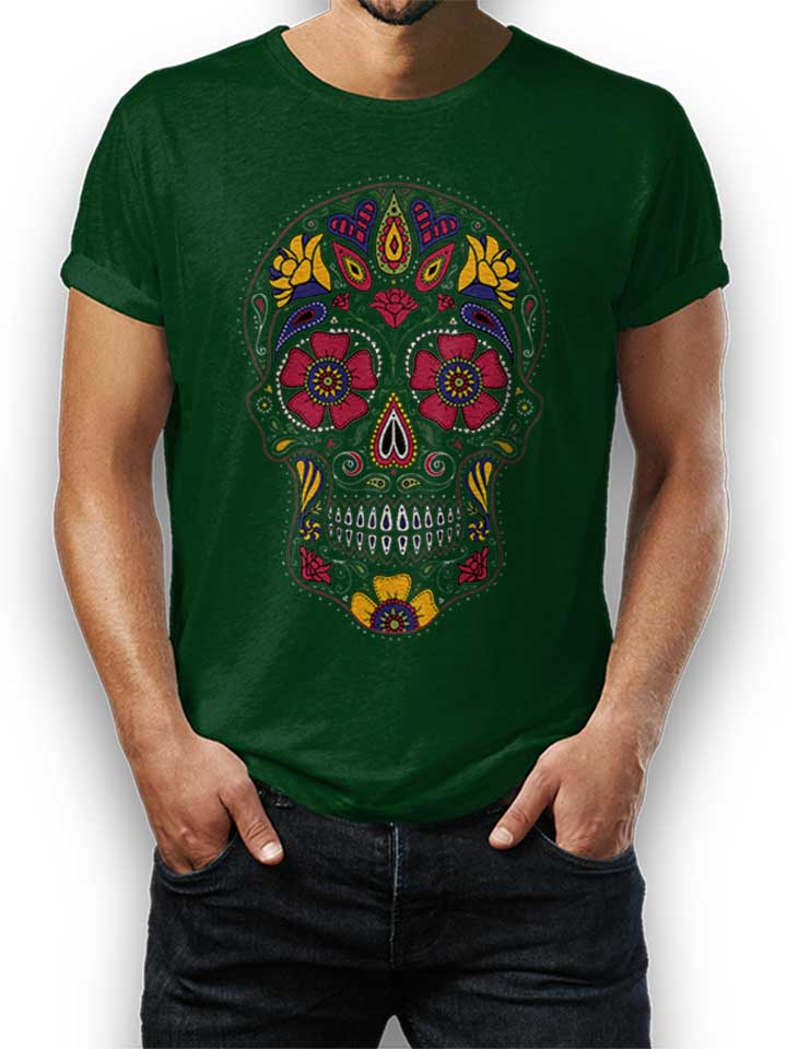 Flower Skull T-Shirt vert-fonc L