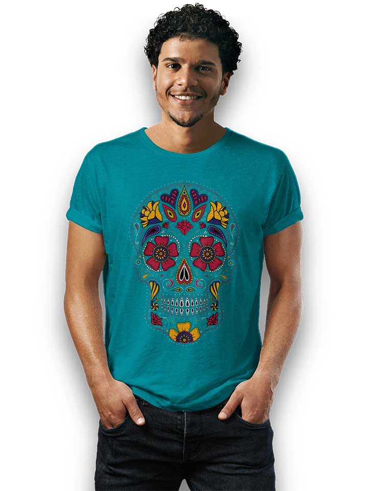 flower-skull-t-shirt tuerkis 2