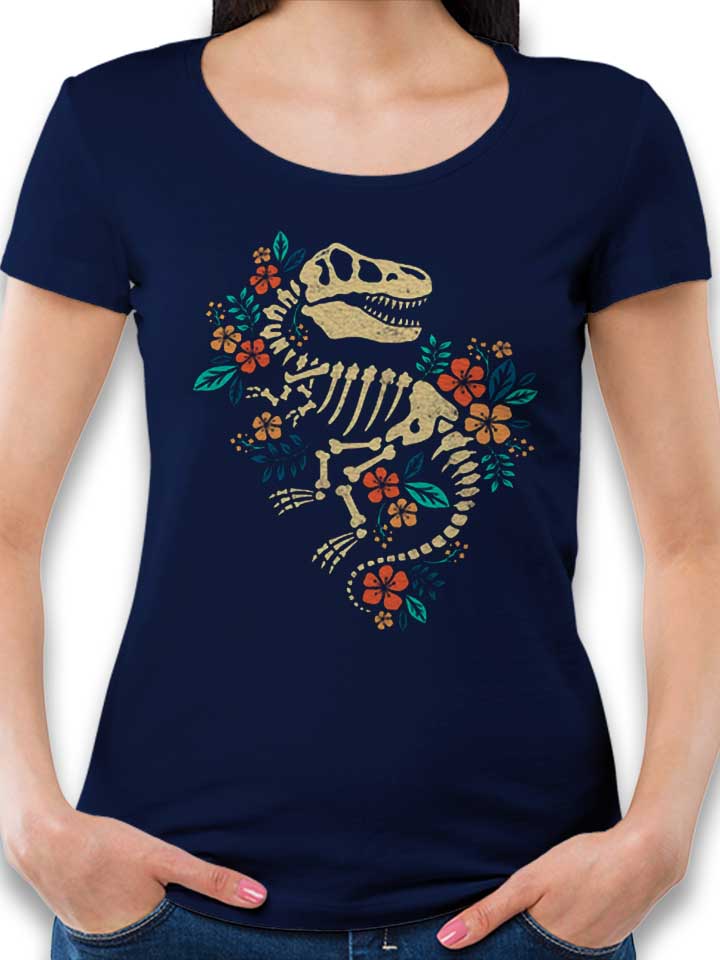 Flowered Dinosaur Fossil Damen T-Shirt dunkelblau L