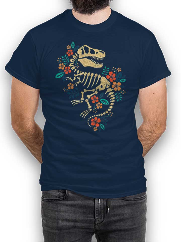 Flowered Dinosaur Fossil T-Shirt navy L