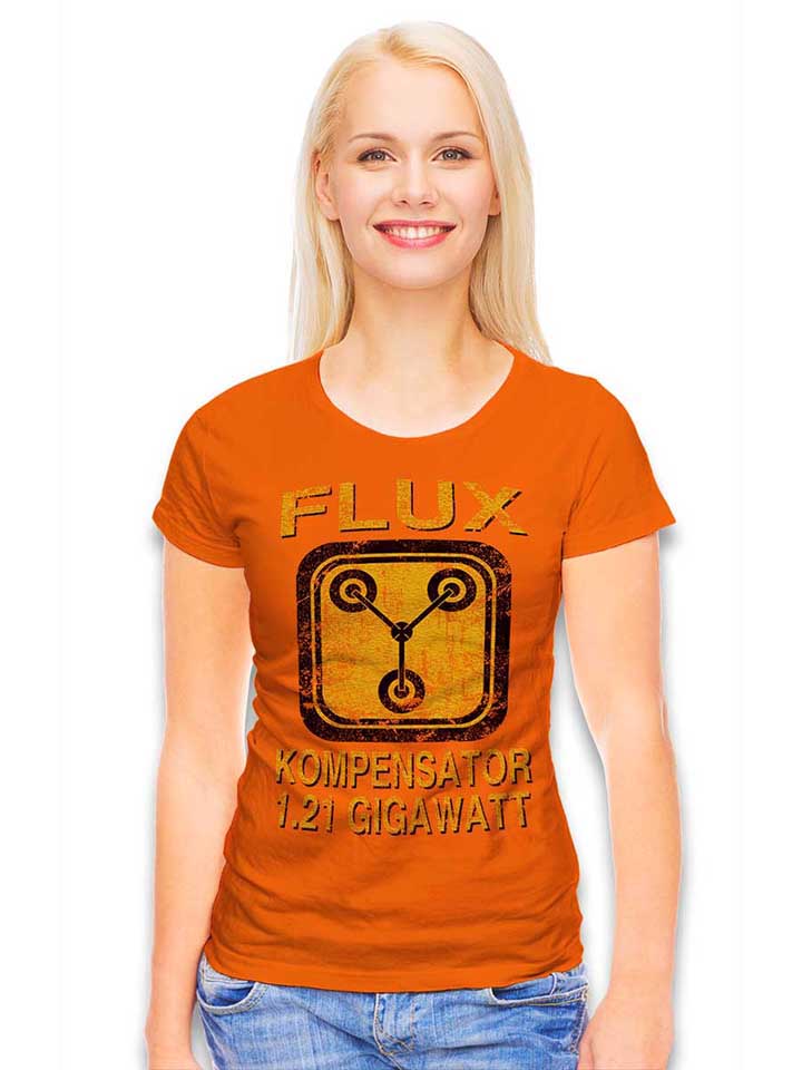 flux-kompensator-zurueck-in-die-zukunft-damen-t-shirt orange 2