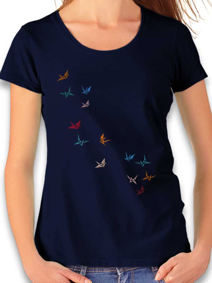 Flying Paper Cranes Birds Damen T-Shirt dunkelblau L