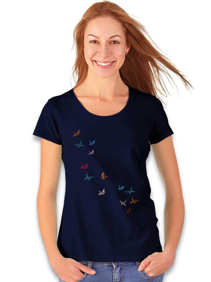 flying-paper-cranes-birds-damen-t-shirt dunkelblau 2