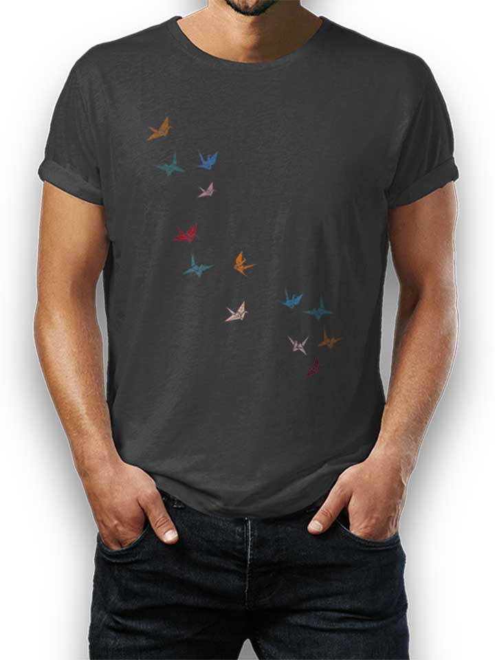Flying Paper Cranes Birds T-Shirt dunkelgrau L