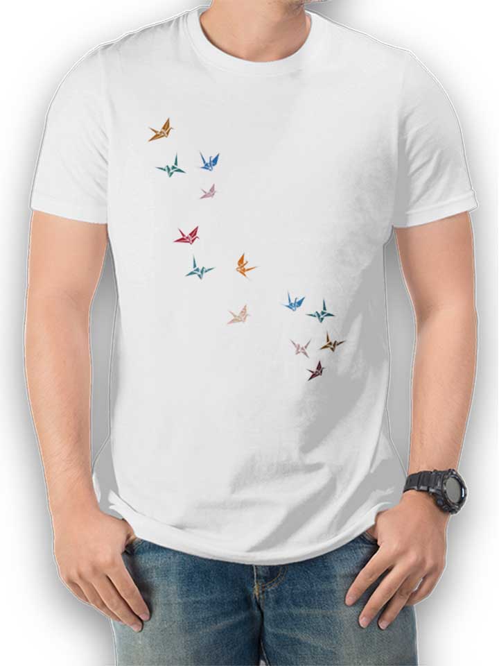 Flying Paper Cranes Birds T-Shirt bianco L