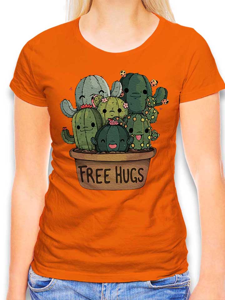 free-hugs-kakteen-blumentopf-damen-t-shirt orange 1