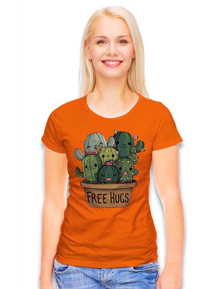 free-hugs-kakteen-blumentopf-damen-t-shirt orange 2