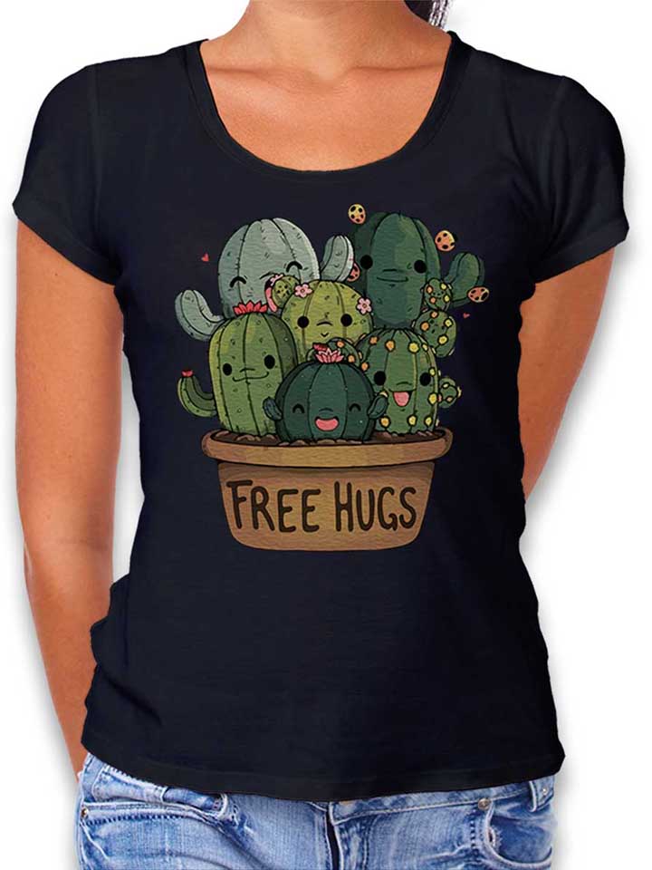free-hugs-kakteen-blumentopf-damen-t-shirt schwarz 1