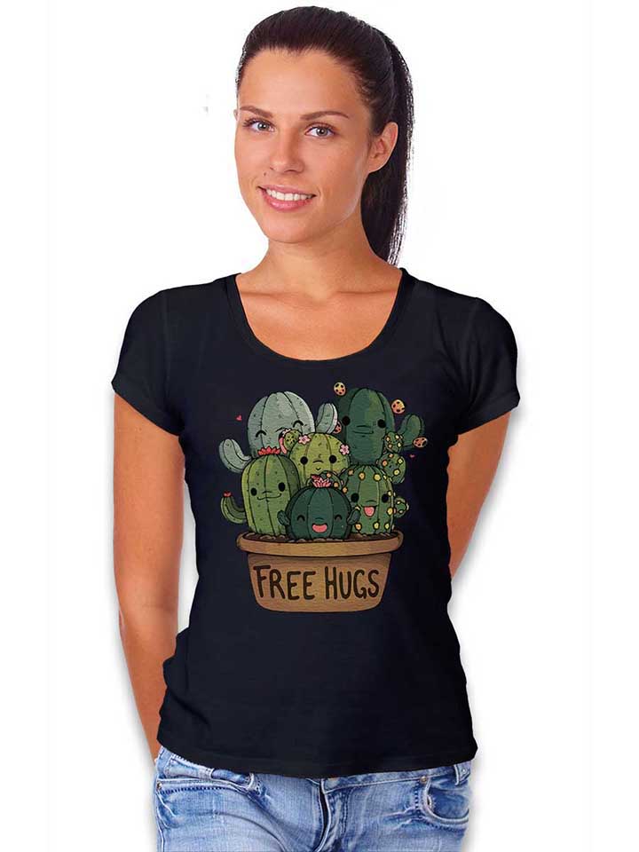 free-hugs-kakteen-blumentopf-damen-t-shirt schwarz 2