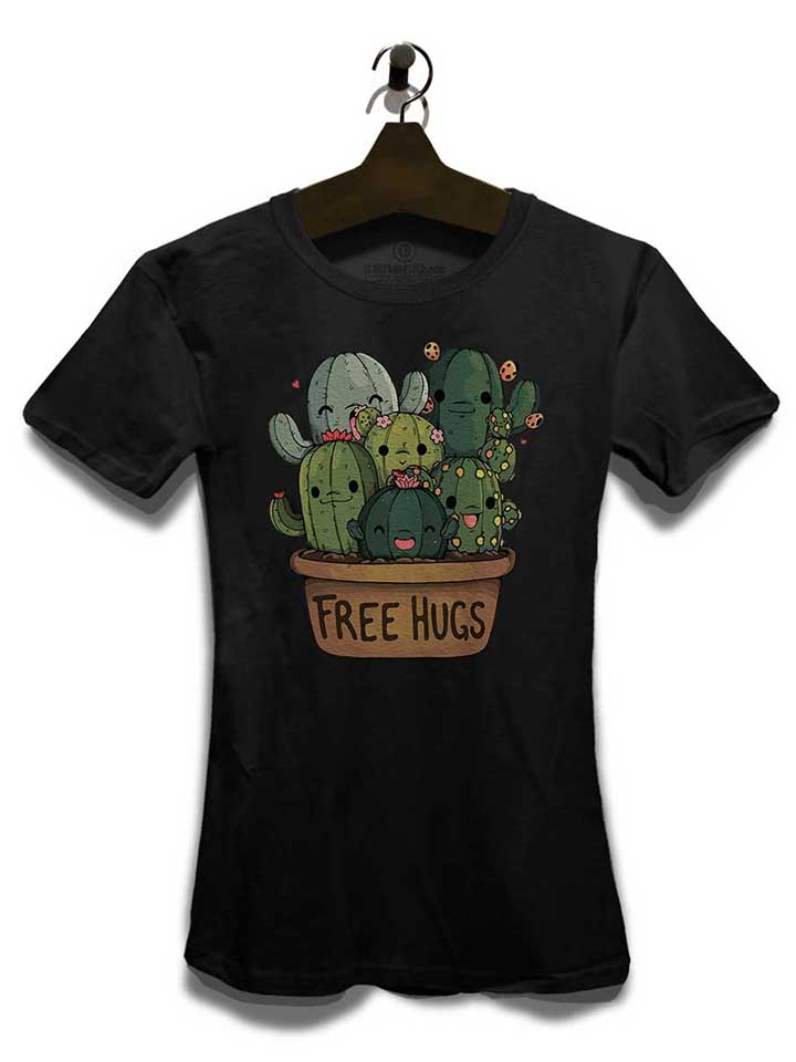 free-hugs-kakteen-blumentopf-damen-t-shirt schwarz 3