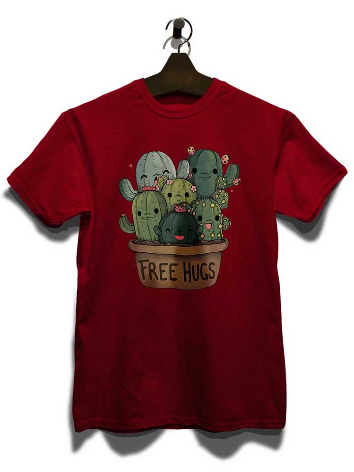 free-hugs-kakteen-blumentopf-t-shirt bordeaux 3