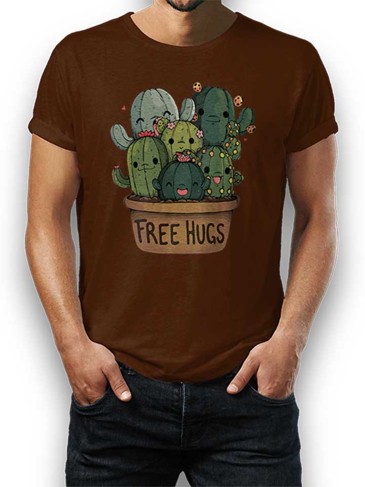 Free Hugs Kakteen Blumentopf T-Shirt brown L