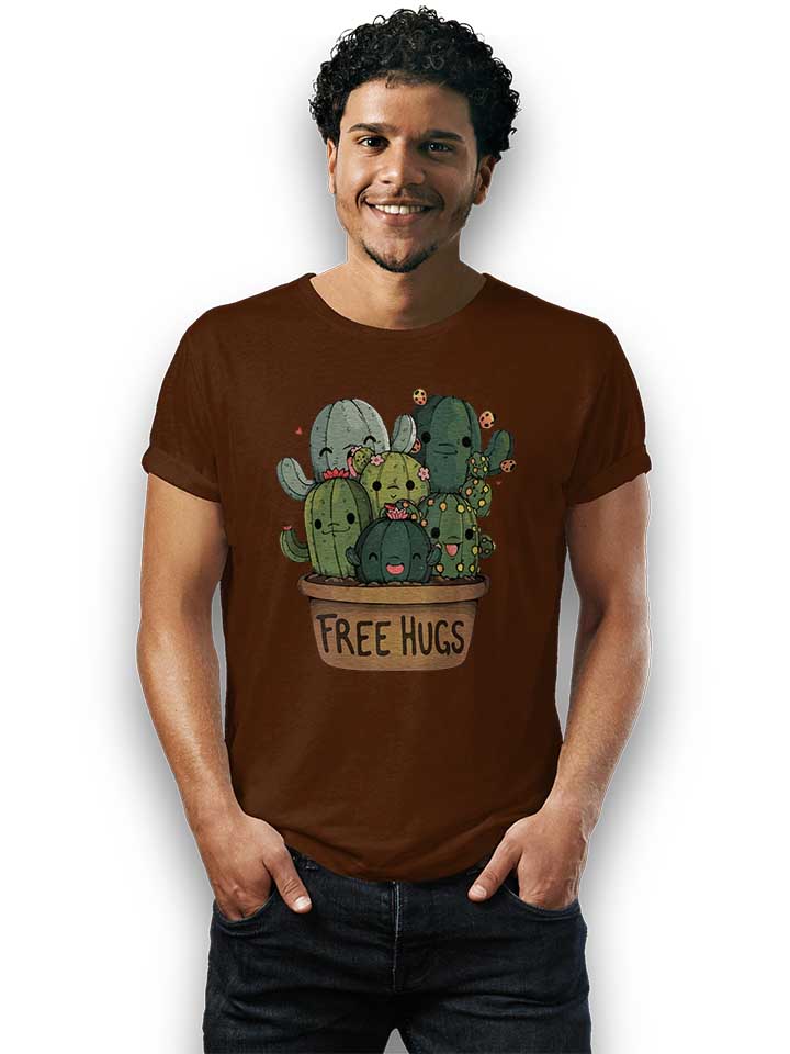 free-hugs-kakteen-blumentopf-t-shirt braun 2