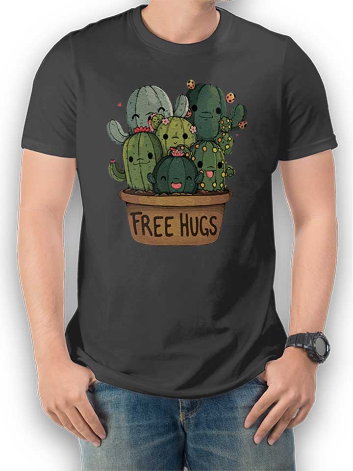 Free Hugs Kakteen Blumentopf T-Shirt grigio-scuro L