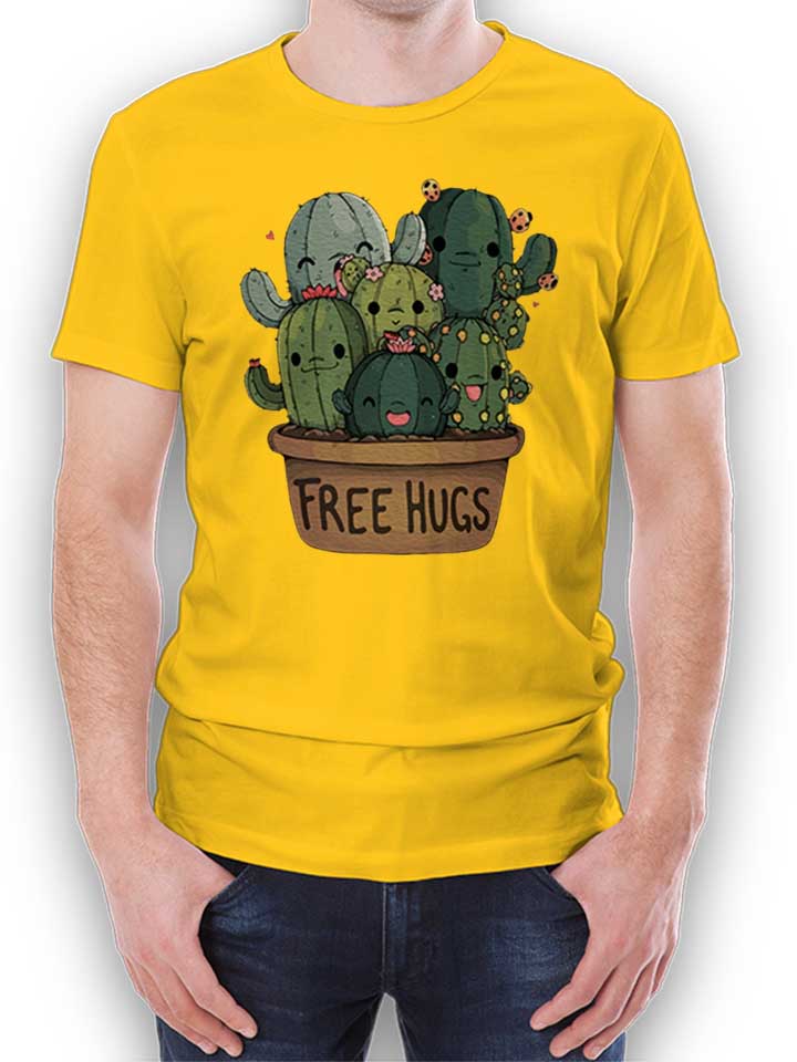 Free Hugs Kakteen Blumentopf T-Shirt gelb L