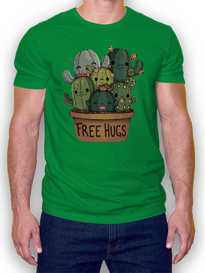 Free Hugs Kakteen Blumentopf T-Shirt gruen L