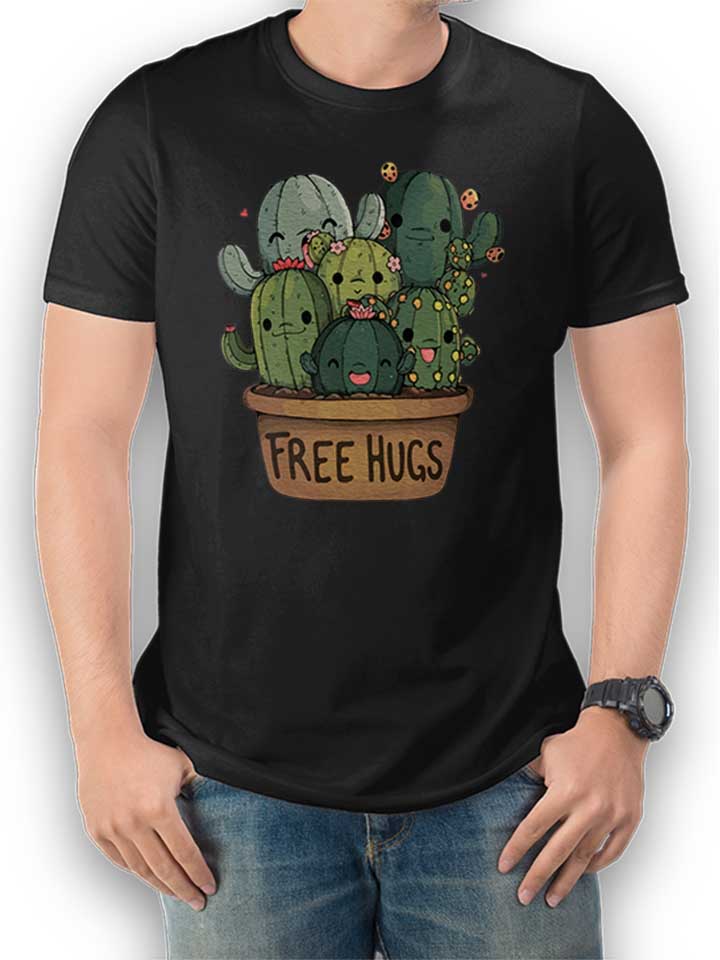 Free Hugs Kakteen Blumentopf T-Shirt schwarz L