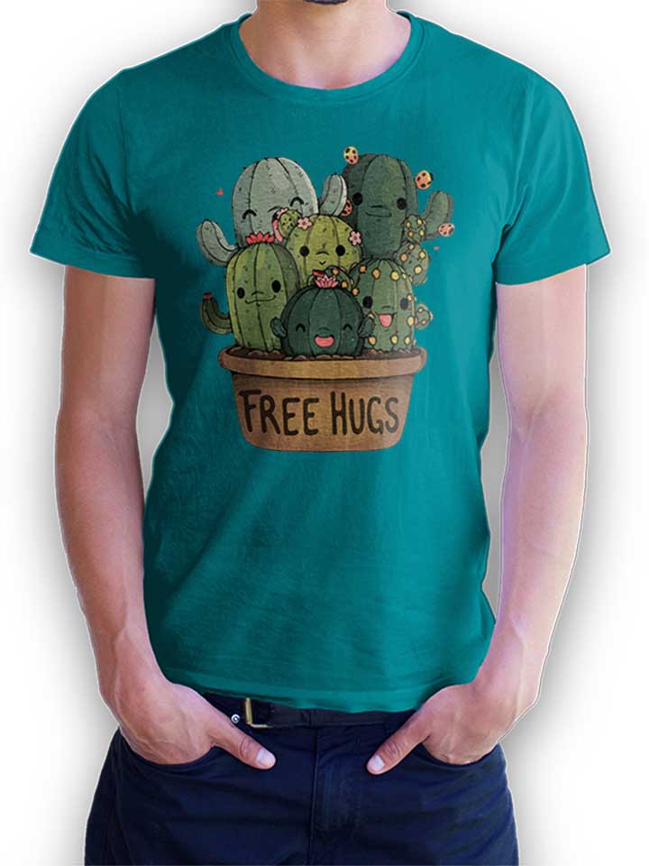Free Hugs Kakteen Blumentopf T-Shirt tuerkis L