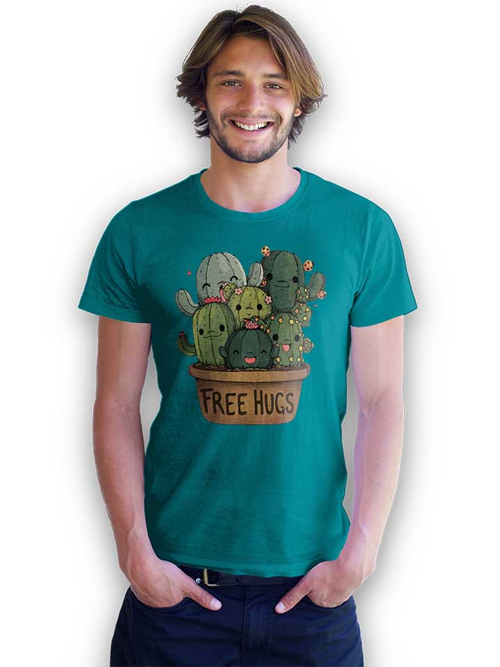 free-hugs-kakteen-blumentopf-t-shirt tuerkis 2