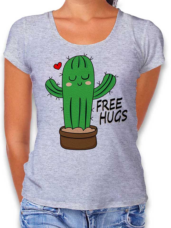 Free Hugs Kaktus Damen T-Shirt grau-meliert L
