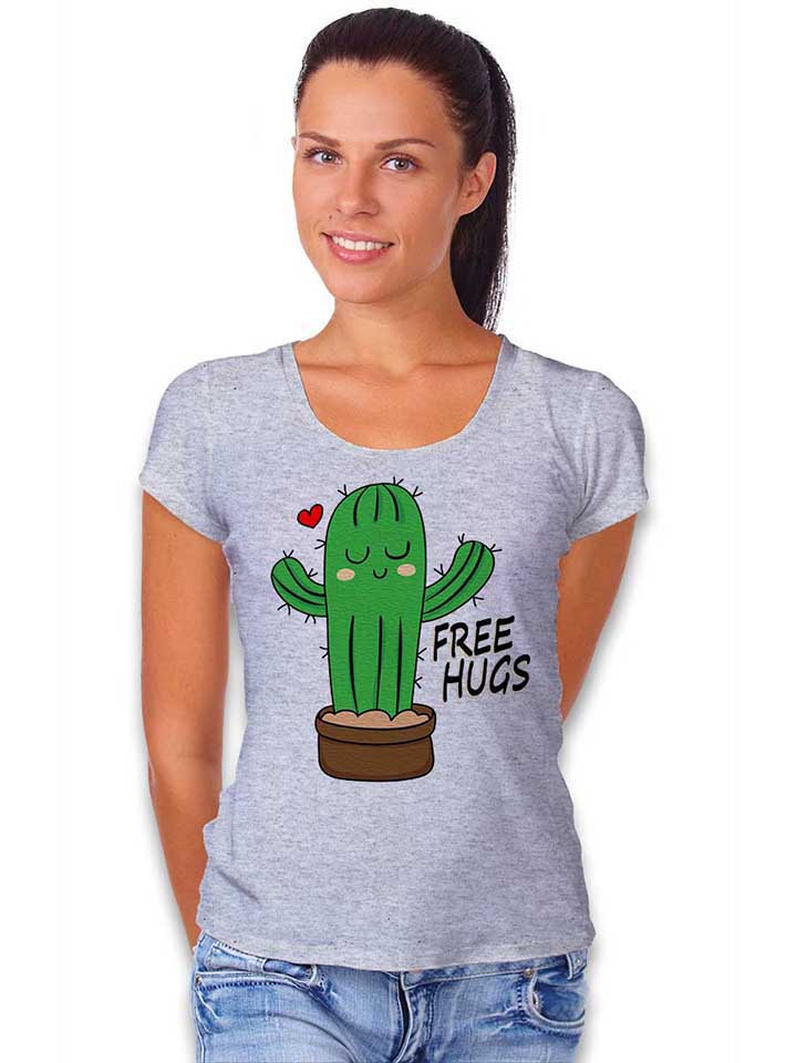 free-hugs-kaktus-damen-t-shirt grau-meliert 2