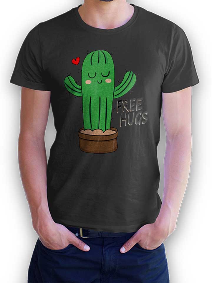 Free Hugs Kaktus T-Shirt dunkelgrau L