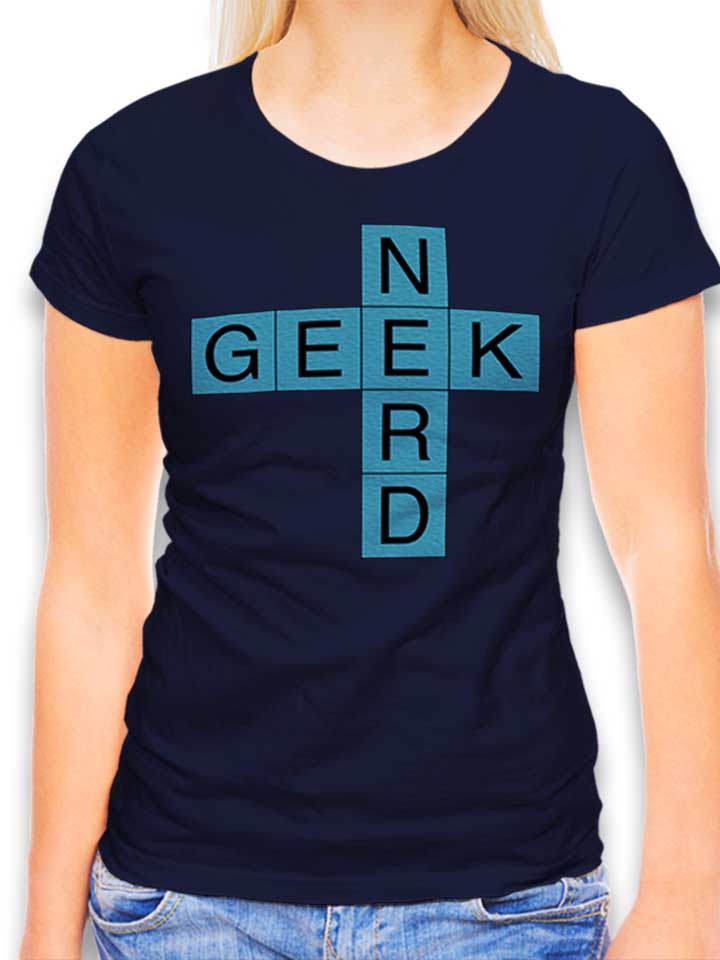 Geek Nerd Crosswords Damen T-Shirt dunkelblau L