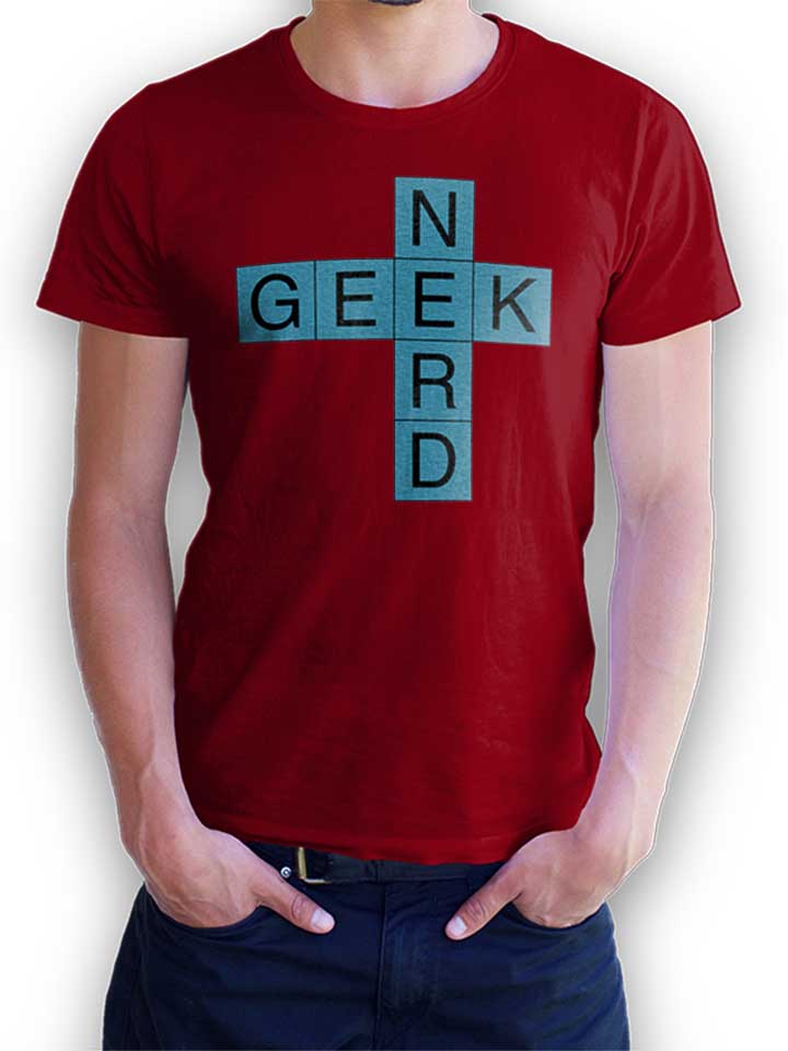 Geek Nerd Crosswords T-Shirt bordeaux L