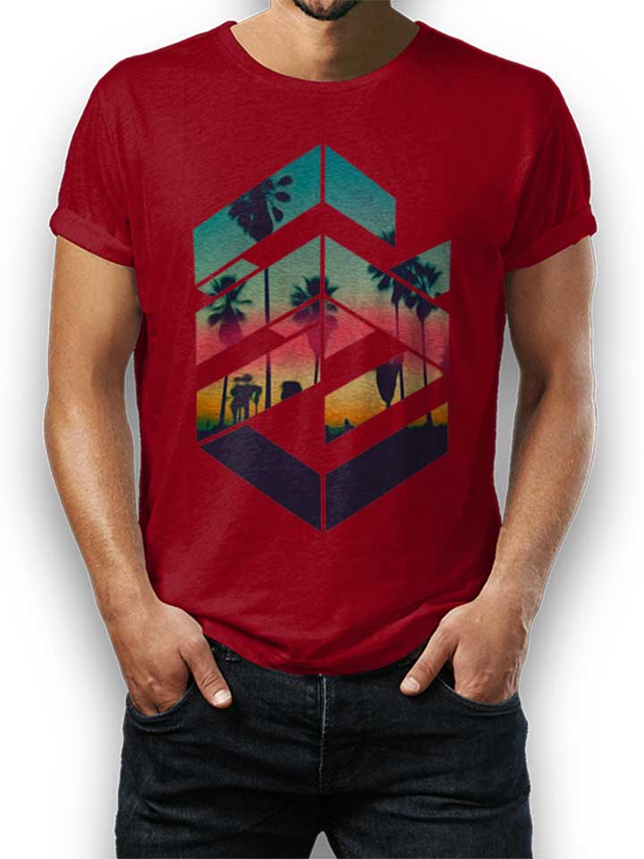Geometric Sunset Beach T-Shirt maroon L