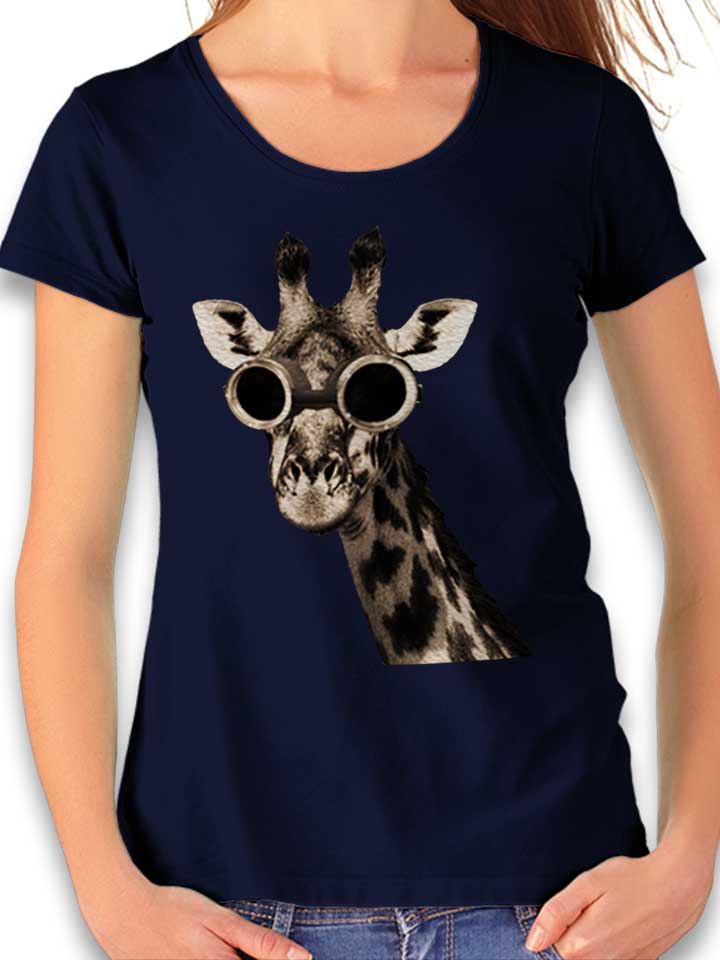 Giraffe With Sunglas Damen T-Shirt dunkelblau L